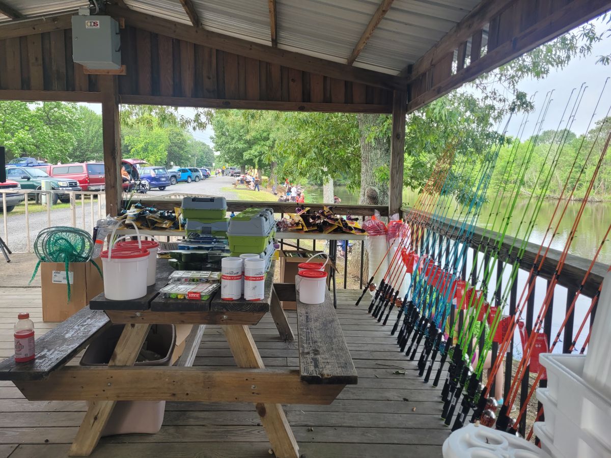 Fishing poles, tackle boxes, nets & more for all kids that participate.