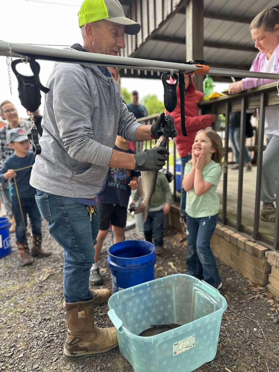 Happy with her fish!