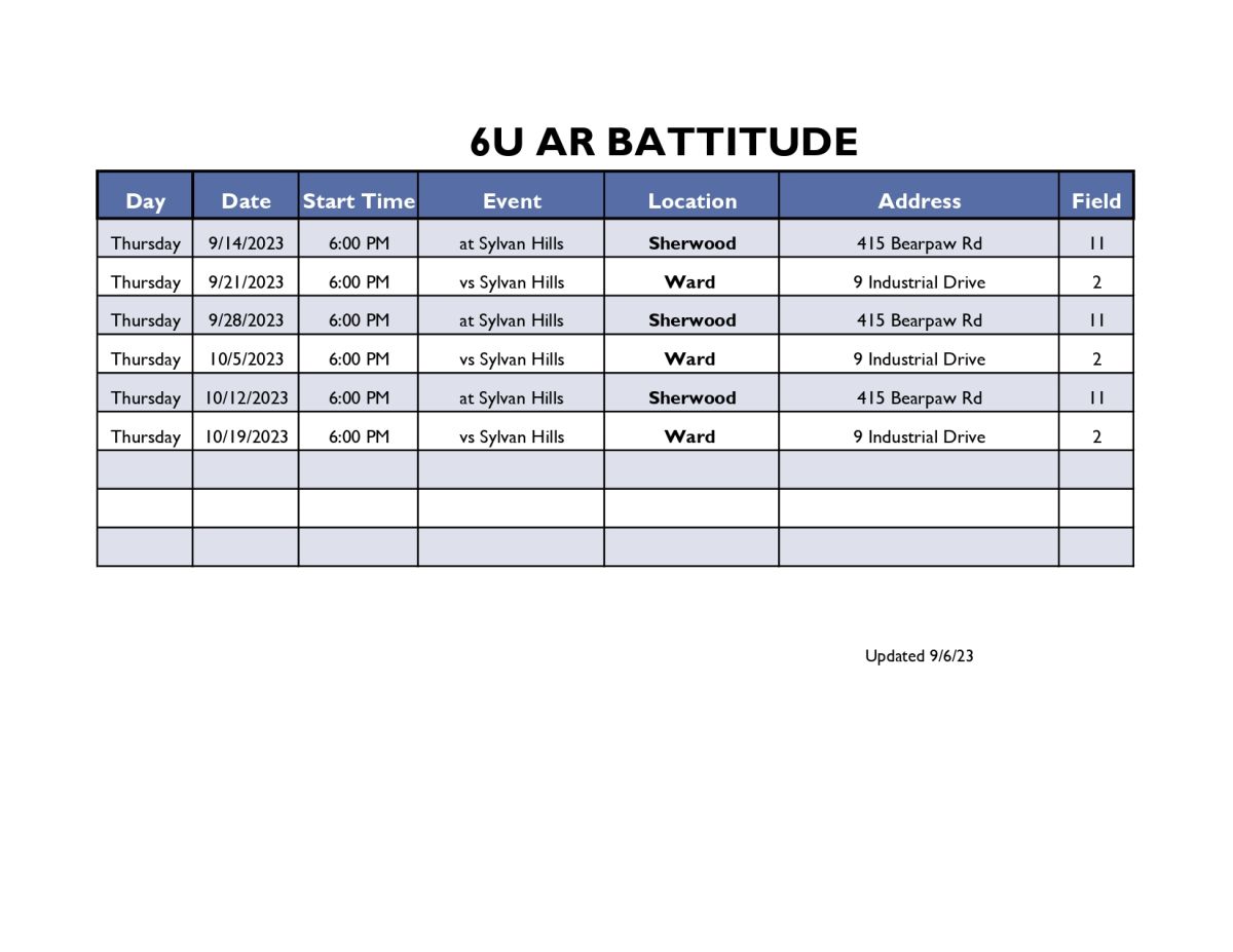 6u AR Battitude schedule