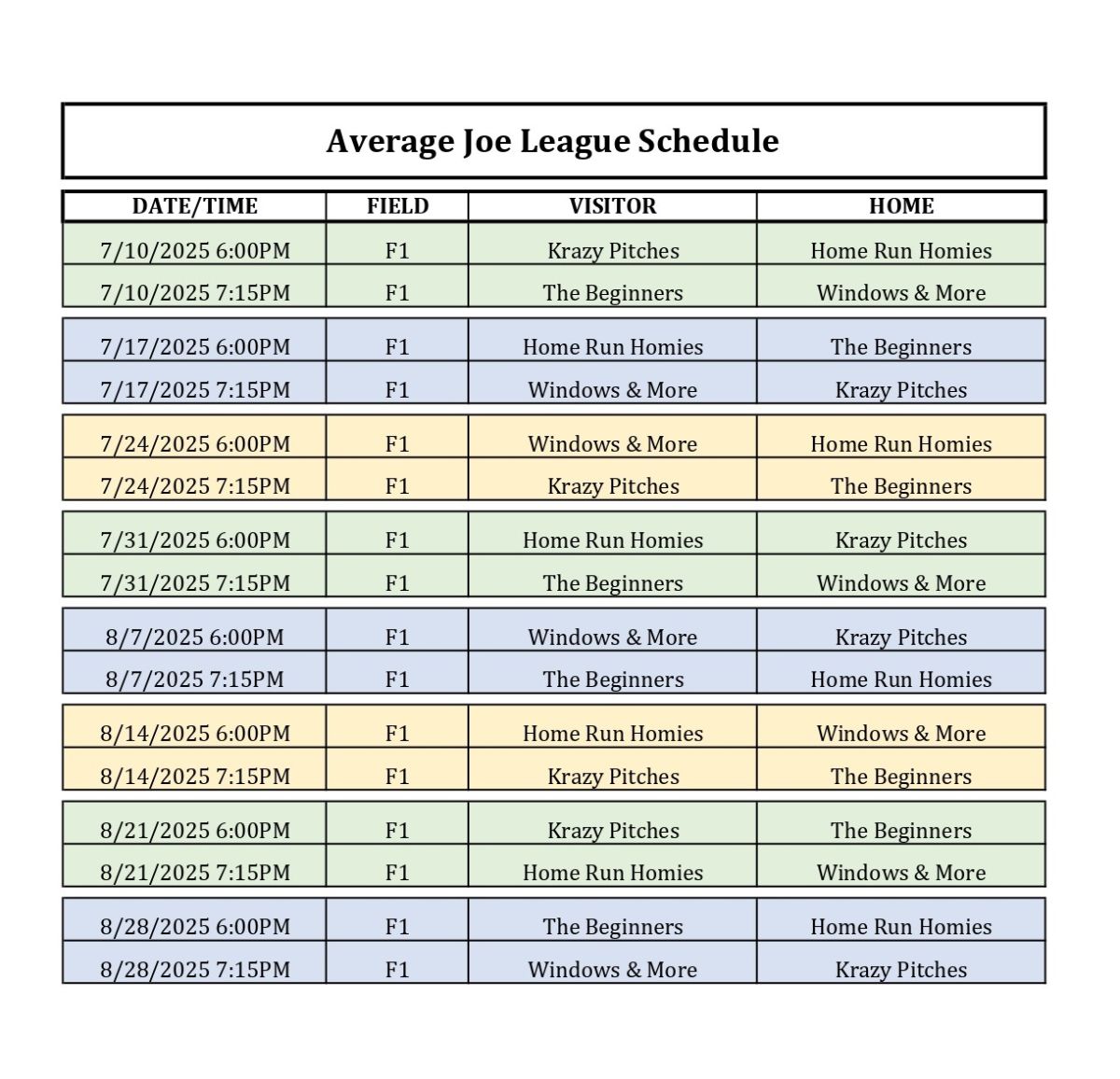 Game Schedule