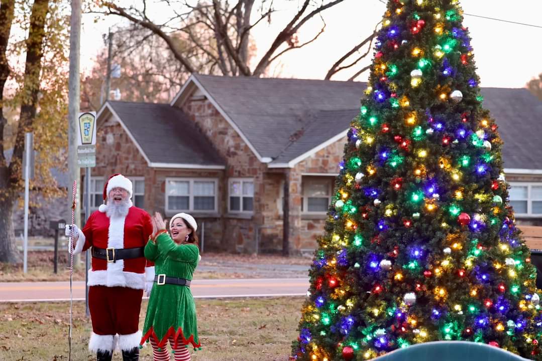Tree lighting with Santa and helper