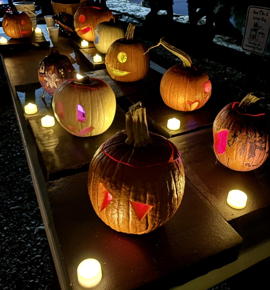 carved pumpkins ready for the float