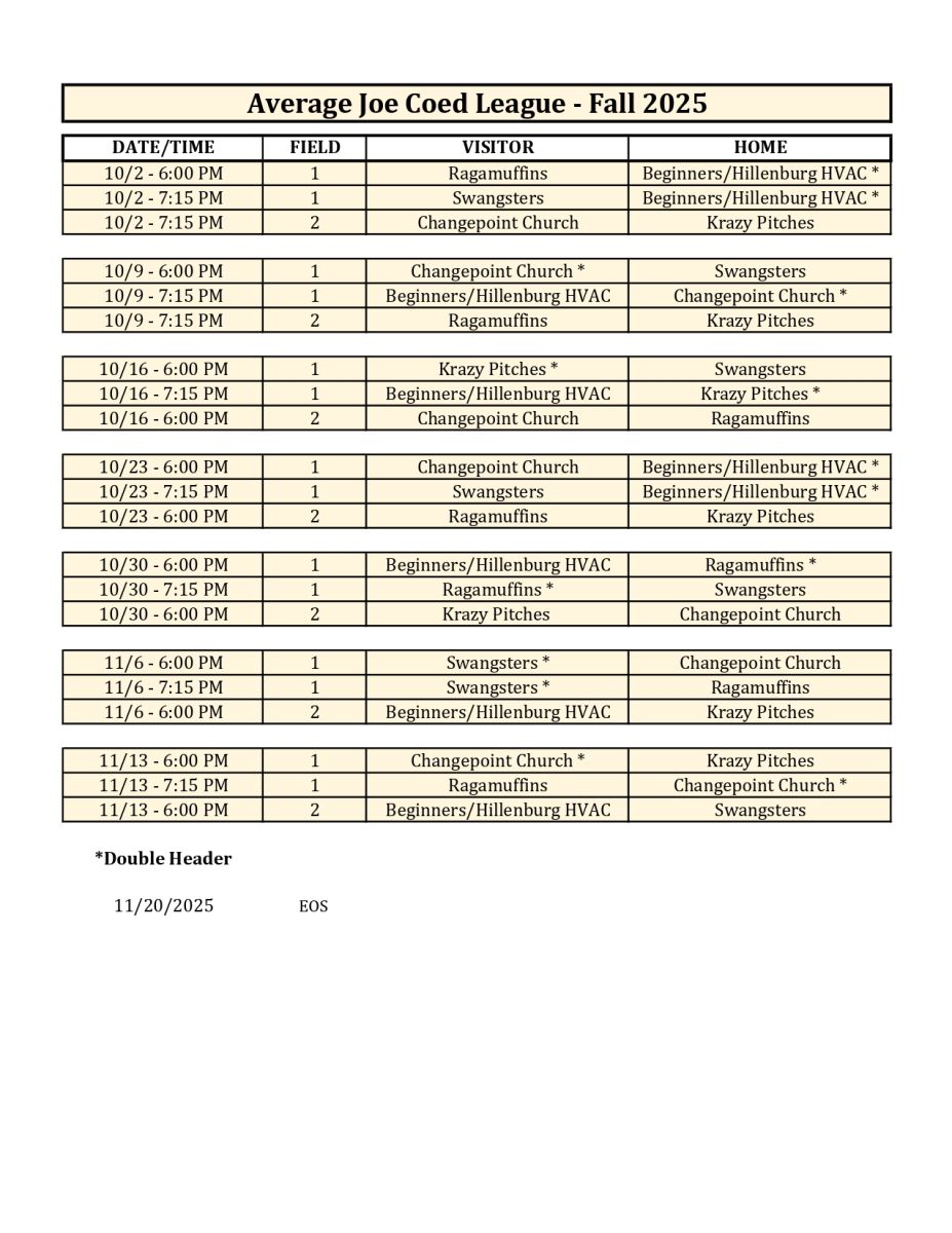 Fall Coed Game Schedule