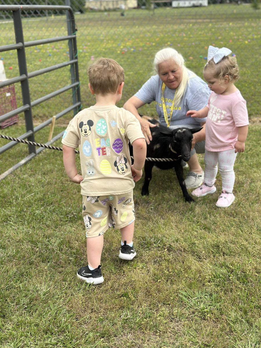 Kids petting the goat