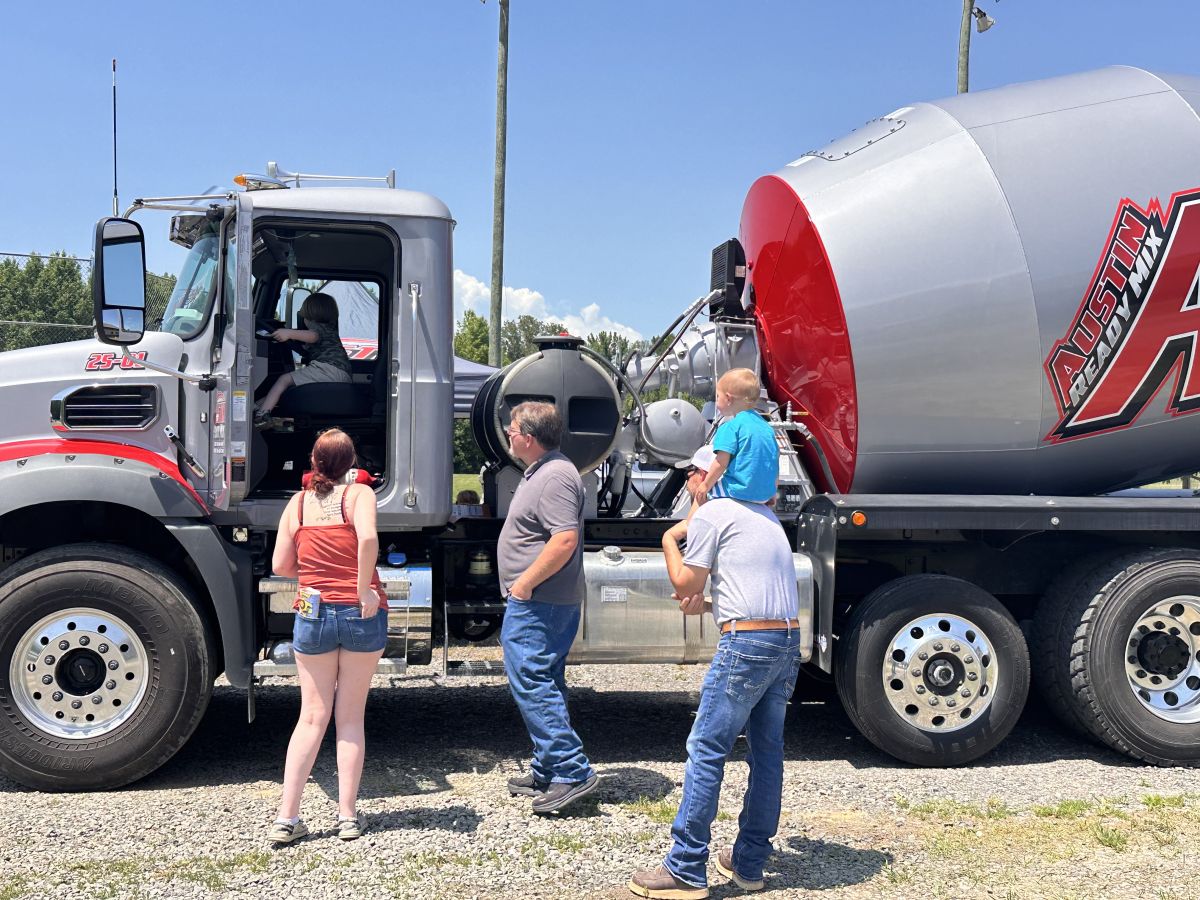 Checking out the inside of the concrete truck