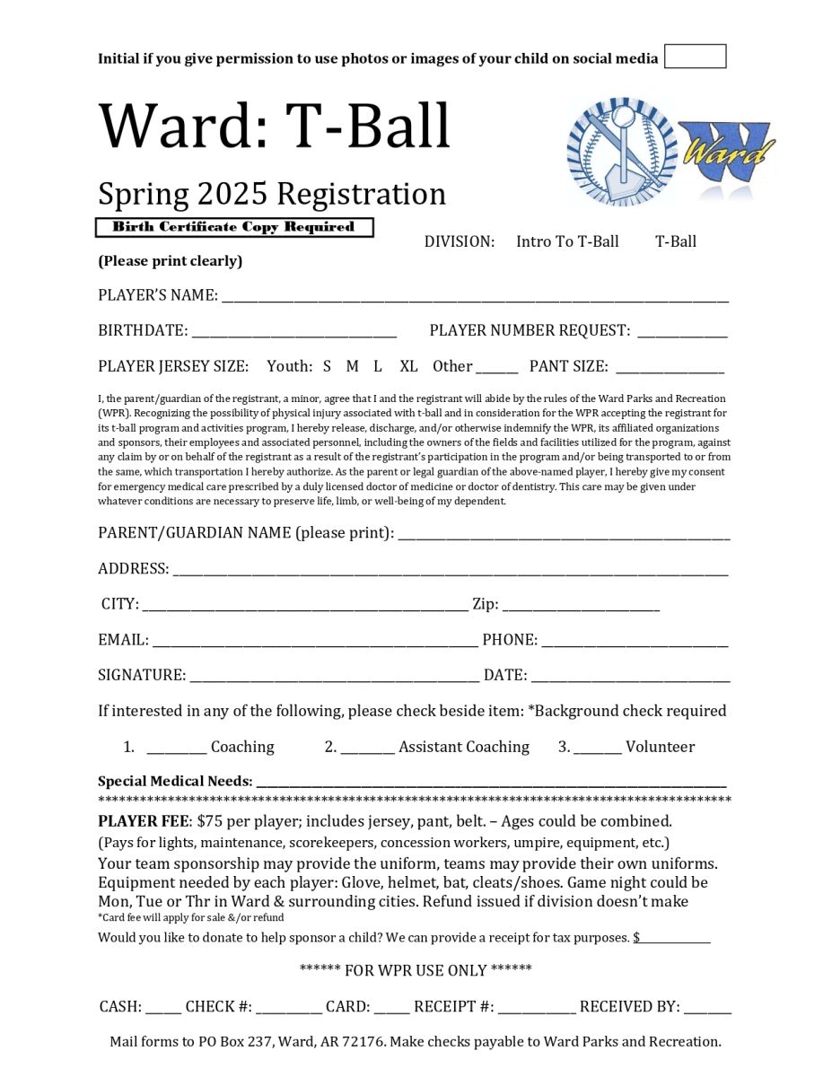 T-Ball Registration Spring 2025 page 1