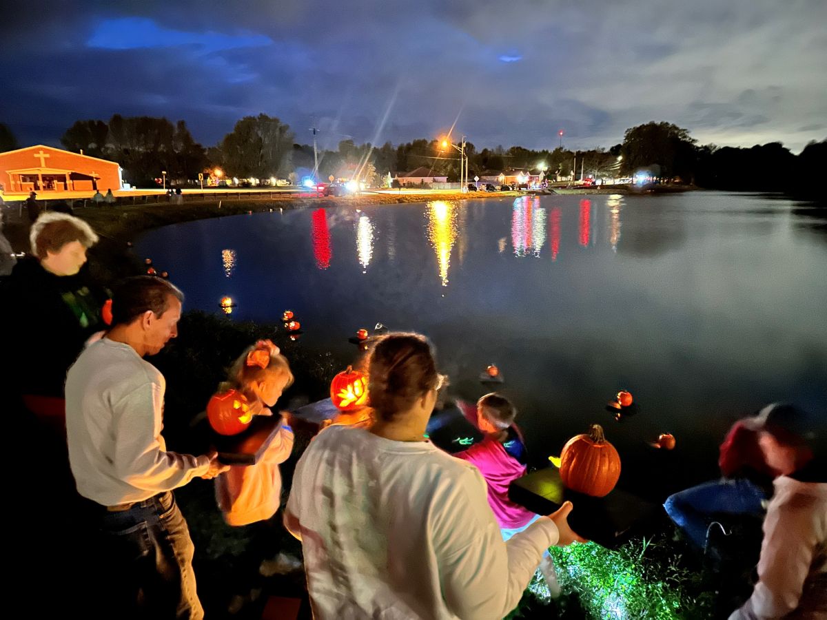 Putting the pumpkins in the lake